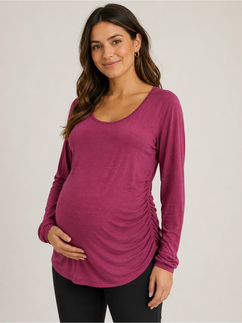 Motherhood Maternity Berry Pink Ruched Long Sleeve Maternity Top XL